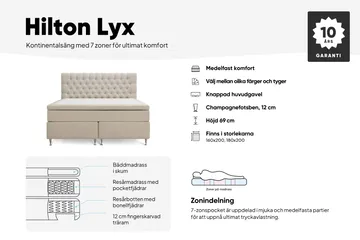 Hilton Lyx Komplett Sängpaket 160x200 cm Kontinentalsäng med knappad sänggavel i sammet - Beige / Sammet - Möbler - Säng - Kontinentalsäng