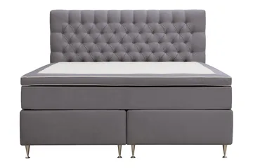 Hilton Lyx Komplett Sängpaket 160x200 cm Kontinentalsäng med knappad sänggavel i sammet - Grå / Sammet - Möbler - Säng - Kontinentalsäng