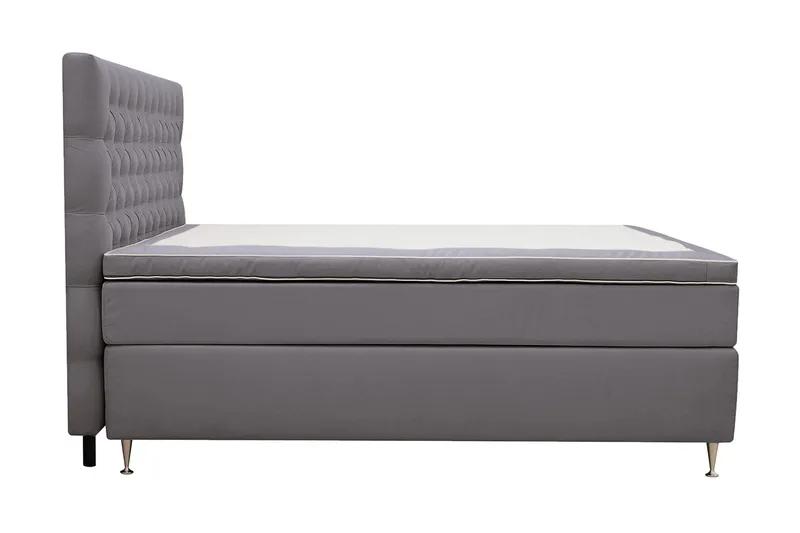 Hilton Lyx Komplett Sängpaket 160x200 cm Kontinentalsäng med knappad sänggavel i sammet - Grå / Sammet - Möbler - Säng - Kontinentalsäng