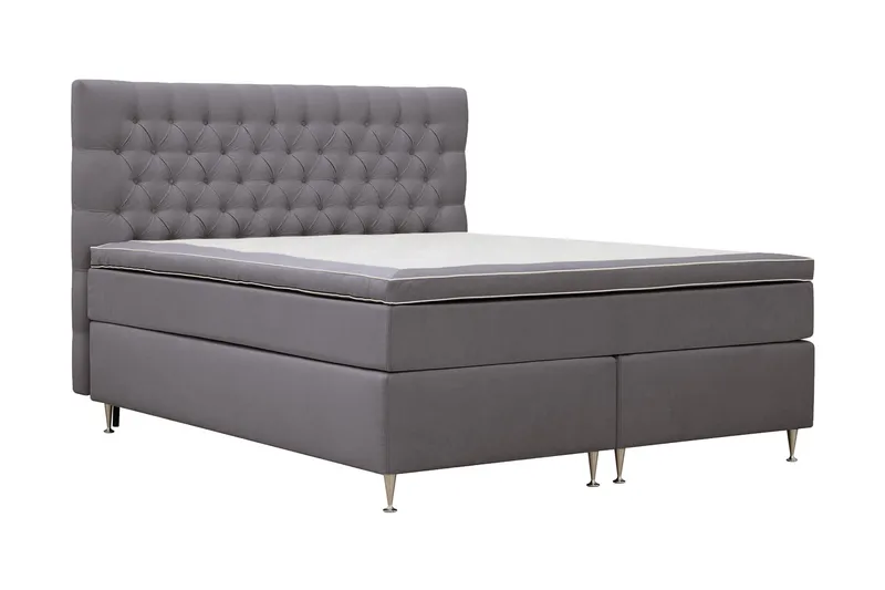 Hilton Lyx Komplett Sängpaket 160x200 cm Kontinentalsäng med knappad sänggavel i sammet - Grå / Sammet - Möbler - Säng - Kontinentalsäng
