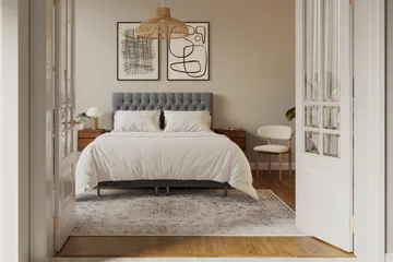 Hilton Lyx Komplett Sängpaket 160x200 cm Kontinentalsäng med knappad sänggavel i sammet - Ljusgrå / Sammet - Möbler - Säng - Kontinentalsäng
