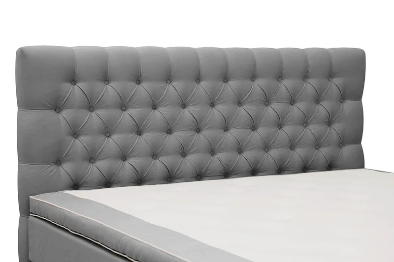 Hilton Lyx Komplett Sängpaket 160x200 cm Kontinentalsäng med knappad sänggavel i sammet - Ljusgrå / Sammet - Möbler - Säng - Kontinentalsäng