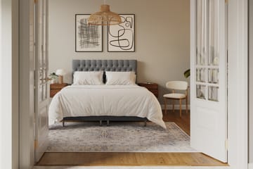 Hilton lyx Komplett Sängpaket 160x200 cm Kontinentalsäng med knappad sänggavel i sammet - Ljusgrå / Sammet - Möbler - Säng - Kontinentalsäng