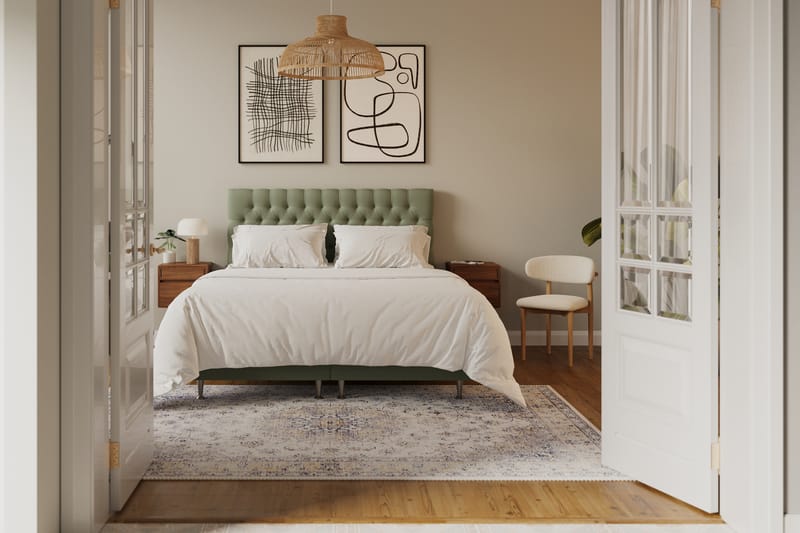 Hilton lyx Komplett Sängpaket 160x200 cm Kontinentalsäng med knappad sänggavel i sammet - Olivgrön / Sammet - Möbler - Säng - Kontinentalsäng