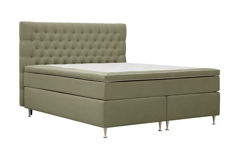 Hilton Lyx Komplett Sängpaket 160x200 cm Kontinentalsäng med knappad sänggavel i sammet - Olivgrön / Sammet - Möbler - Säng - Kontinentalsäng