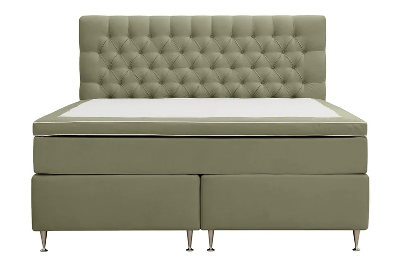 Hilton Lyx Komplett Sängpaket 160x200 cm Kontinentalsäng med knappad sänggavel i sammet, Olivgrön / Sammet