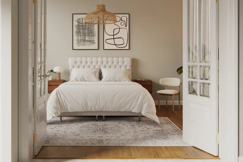 Hilton Lyx Komplett Sängpaket 160x200 cm Kontinentalsäng med knappad sänggavel - Ljusbeige - Möbler - Säng - Kontinentalsäng