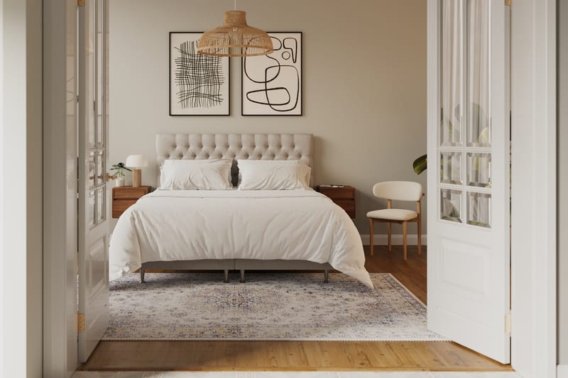 Hilton lyx Komplett Sängpaket 180x200 cm Kontinentalsäng med knappad sänggavel - Beige - Möbler - Säng - Kontinentalsäng