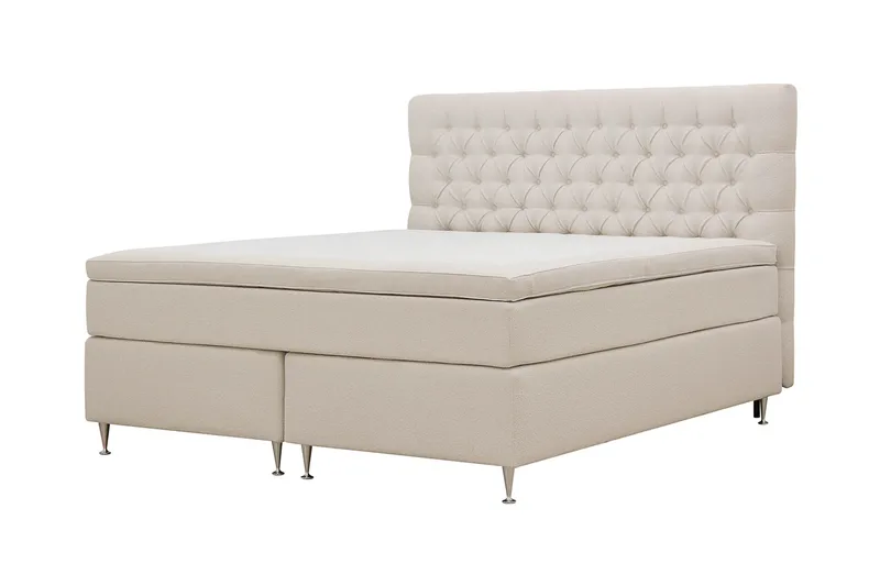 Hilton Lyx Komplett Sängpaket 180x200 cm Kontinentalsäng med knappad sänggavel i bouclé - Ivory / Bouclé - Möbler - Säng - Kontinentalsäng