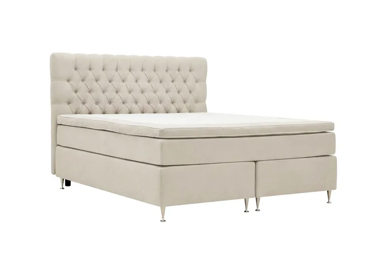 Hilton Lyx Komplett Sängpaket 180x200 cm Kontinentalsäng med knappad sänggavel i chenille - Beige - Möbler - Säng - Kontinentalsäng