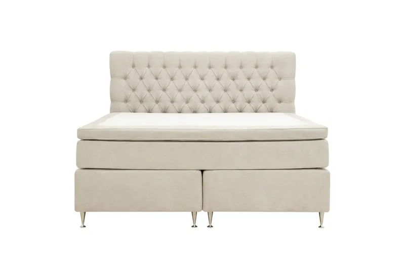 Hilton Lyx Komplett Sängpaket 180x200 cm Kontinentalsäng med knappad sänggavel i chenille - Beige - Möbler - Säng - Kontinentalsäng