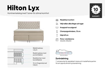 Hilton Lyx Komplett Sängpaket 180x200 cm Kontinentalsäng med knappad sänggavel i sammet - Beige - Möbler - Säng - Kontinentalsäng