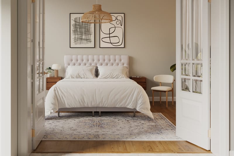 Hilton lyx Komplett Sängpaket 180x200 cm Kontinentalsäng med knappad sänggavel i sammet - Beige - Möbler - Säng - Kontinentalsäng