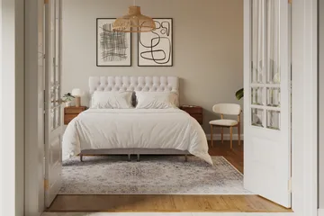 Hilton Lyx Komplett Sängpaket 180x200 cm Kontinentalsäng med knappad sänggavel i sammet - Beige - Möbler - Säng - Kontinentalsäng