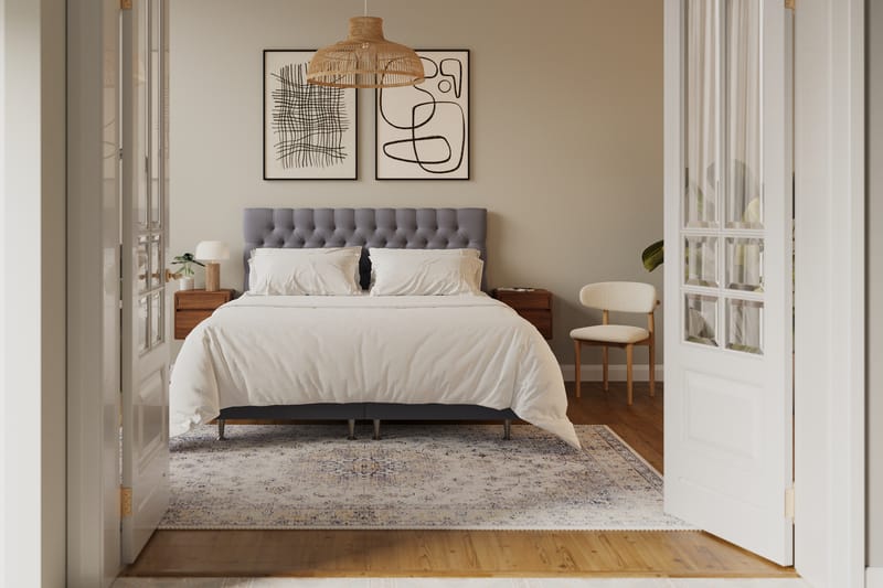 Hilton lyx Komplett Sängpaket 180x200 cm Kontinentalsäng med knappad sänggavel i sammet - Grå - Möbler - Säng - Kontinentalsäng
