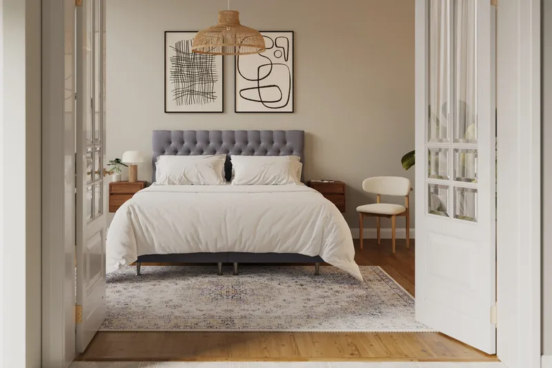 Hilton Lyx Komplett Sängpaket 180x200 cm Kontinentalsäng med knappad sänggavel i sammet - Grå - Möbler - Säng - Kontinentalsäng