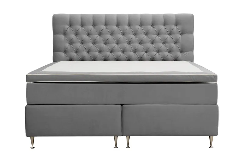 Hilton Lyx Komplett Sängpaket 180x200 cm Kontinentalsäng med knappad sänggavel i sammet, Ljusgrå