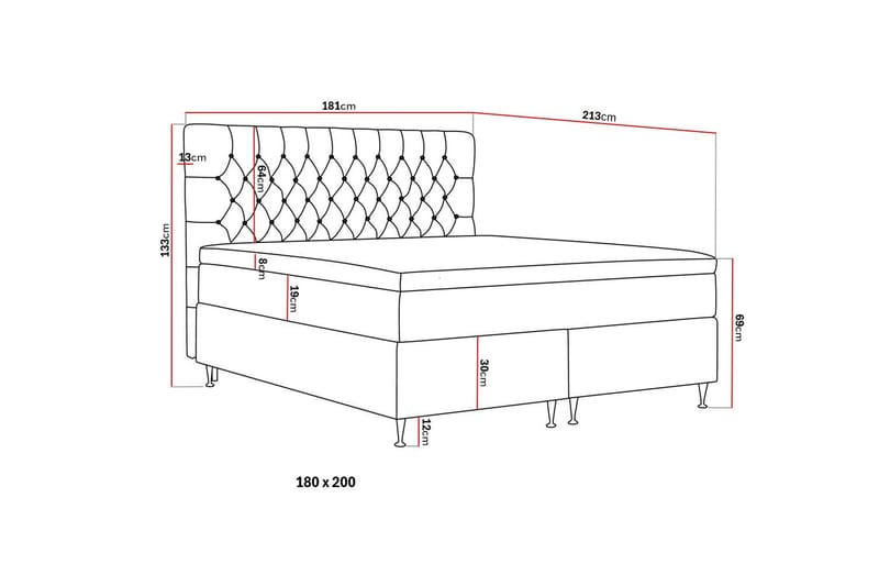 Hilton lyx Komplett Sängpaket 180x200 cm Kontinentalsäng med knappad sänggavel i sammet - Ljusgrå - Möbler - Säng - Kontinentalsäng