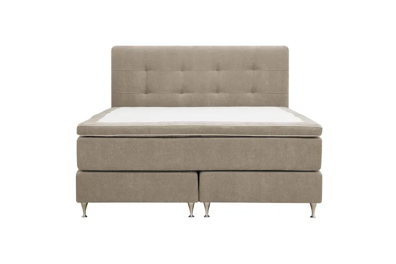 Hilton Premium Komplett Sängpaket 160x200 cm Kontinentalsäng med Sänggavel, Ljusbrun Tyg