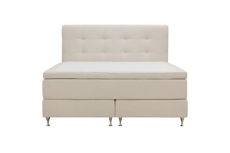 Hilton Premium Komplett Sängpaket 160x200 cm Kontinentalsäng med Sänggavel - Ljusbeige Bouclé - Möbler - Säng - Kontinentalsäng