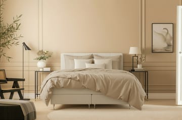 Hilton Premium Komplett Sängpaket 160x200 cm Kontinentalsäng med Sänggavel - Ljusbeige Tyg - Möbler - Säng - Kontinentalsäng