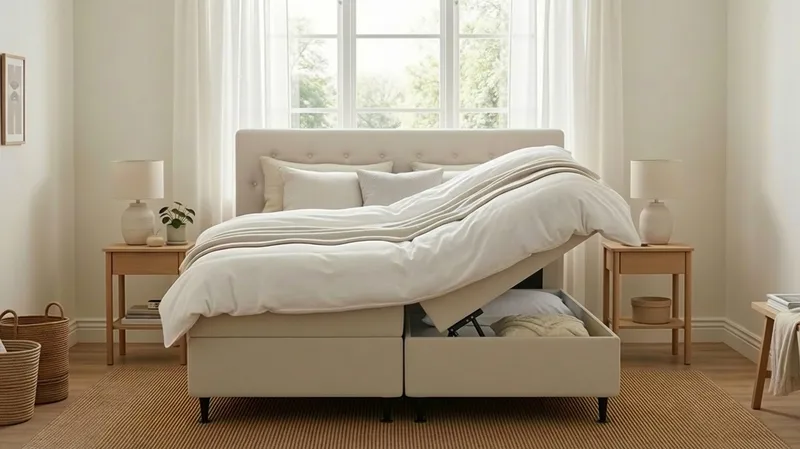 Hilton Plus Komplett Sängpaket med Förvaring 180x200 cm - Ljusbeige - Möbler - Säng - Säng med förvaring