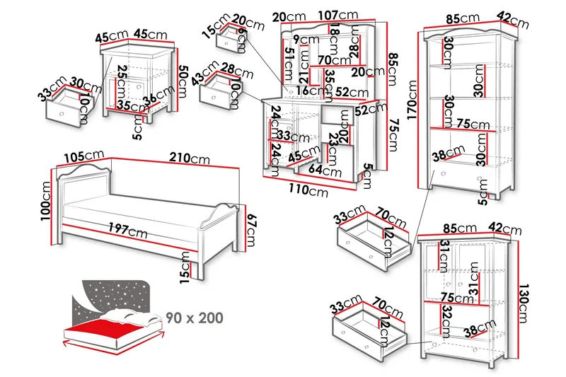 Hilts Möbelset För Sovrum - Vit/Rosa - Möbler - Säng - Möbelset för sovrum