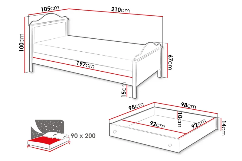 Hilts Sängram 90x200 cm - Vit/Rosa - Möbler - Säng - Sängram & sängstomme