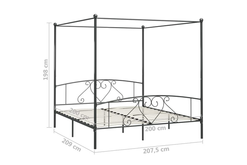 Himmelsäng grå metall 200x200 cm - Grå - Himmelsäng