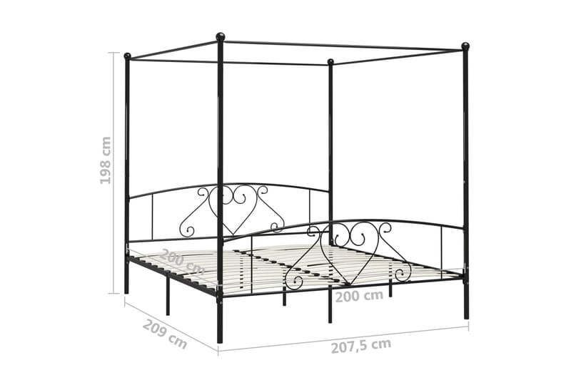 Himmelsäng svart metall 200x200 cm - Svart - Himmelsäng