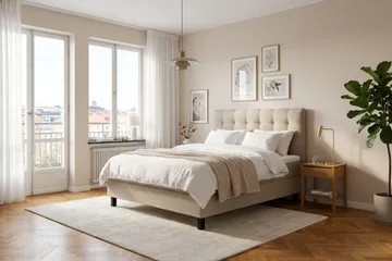HVILA Classic Komplett Sängpaket 140x200 cm Kontinentalsäng med rutad sänggavel - Beige - Möbler - Säng - Kontinentalsäng