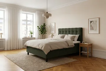 HVILA Classic Komplett Sängpaket 140x200 cm Kontinentalsäng med rutad sänggavel - Grön - Möbler - Säng - Kontinentalsäng