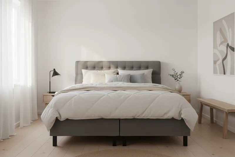 HVILA Classic Komplett Sängpaket 160x200 cm Kontinentalsäng med diamant sänggavel - Grå - Möbler - Säng - Kontinentalsäng