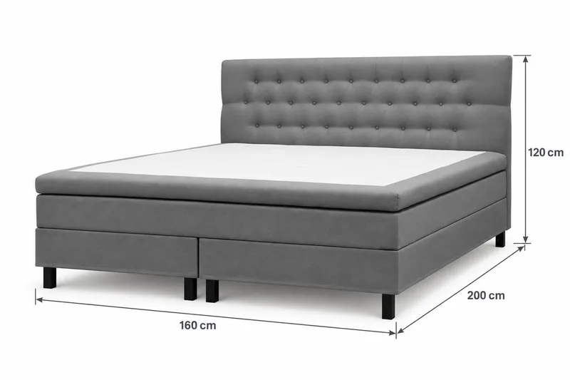 HVILA Classic Komplett Sängpaket 160x200 cm Kontinentalsäng med diamant sänggavel - Grå - Möbler - Säng - Kontinentalsäng
