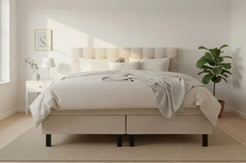HVILA Classic Komplett Sängpaket 160x200 cm Kontinentalsäng med rutad sänggavel - Beige - Möbler - Säng - Kontinentalsäng
