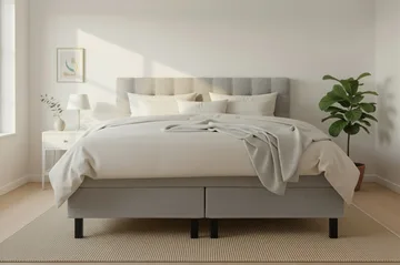 HVILA Classic Komplett Sängpaket 160x200 cm Kontinentalsäng med rutad sänggavel - Grå / Teddy - Möbler - Säng - Kontinentalsäng