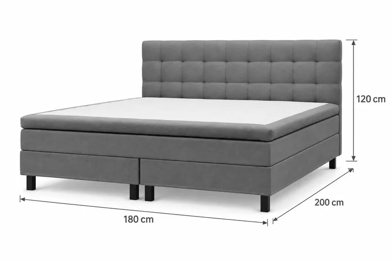 HVILA Classic Komplett Sängpaket 180x200 cm Kontinentalsäng med rutad sänggavel - Grå - Möbler - Säng - Kontinentalsäng