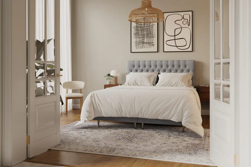 HVILA Lyx Komplett Sängpaket 160x200 cm Kontinentalsäng med knappad sänggavel - Grå - Möbler - Säng - Kontinentalsäng
