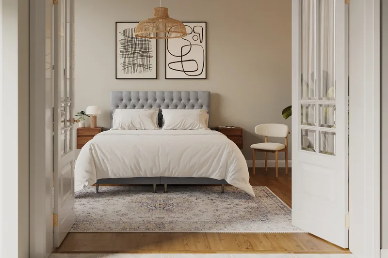 HVILA Lyx Komplett Sängpaket 160x200 cm Kontinentalsäng med knappad sänggavel - Grå - Möbler - Säng - Kontinentalsäng