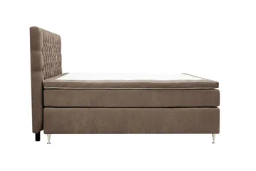 HVILA Lyx Komplett Sängpaket 160x200 cm Kontinentalsäng med knappad sänggavel i chenille - Mörkbrun - Möbler - Säng - Kontinentalsäng
