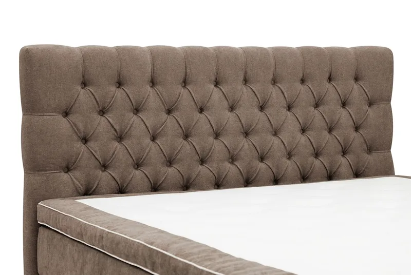 HVILA Lyx Komplett Sängpaket 160x200 cm Kontinentalsäng med knappad sänggavel i chenille - Mörkbrun - Möbler - Säng - Kontinentalsäng