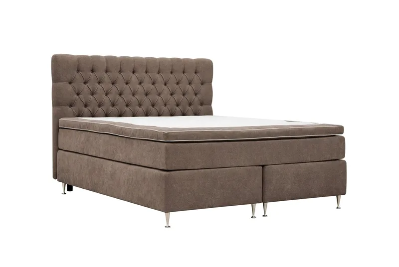HVILA Lyx Komplett Sängpaket 160x200 cm Kontinentalsäng med knappad sänggavel i chenille - Mörkbrun - Möbler - Säng - Kontinentalsäng