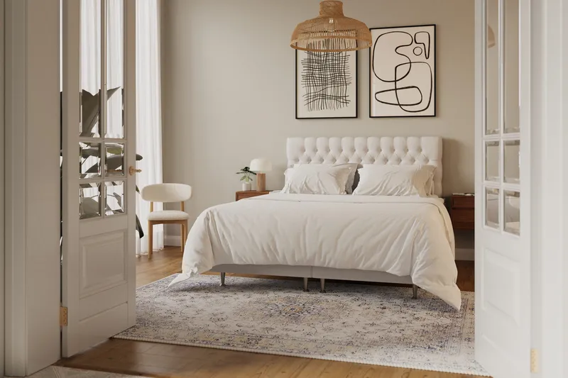 HVILA Lyx Komplett Sängpaket 160x200 cm Kontinentalsäng med knappad sänggavel - Ljusbeige - Möbler - Säng - Kontinentalsäng