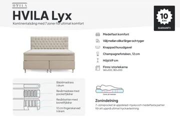 HVILA Lyx Komplett Sängpaket 160x200 cm Kontinentalsäng med knappad sänggavel - Ljusbeige - Möbler - Säng - Kontinentalsäng