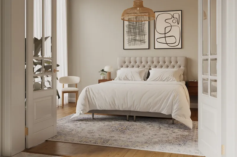 HVILA Lyx Komplett Sängpaket 180x200 cm Kontinentalsäng med knappad sänggavel - Beige - Möbler - Säng - Kontinentalsäng