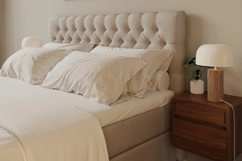 HVILA Lyx Komplett Sängpaket 180x200 cm Kontinentalsäng med knappad sänggavel - Beige - Möbler - Säng - Kontinentalsäng