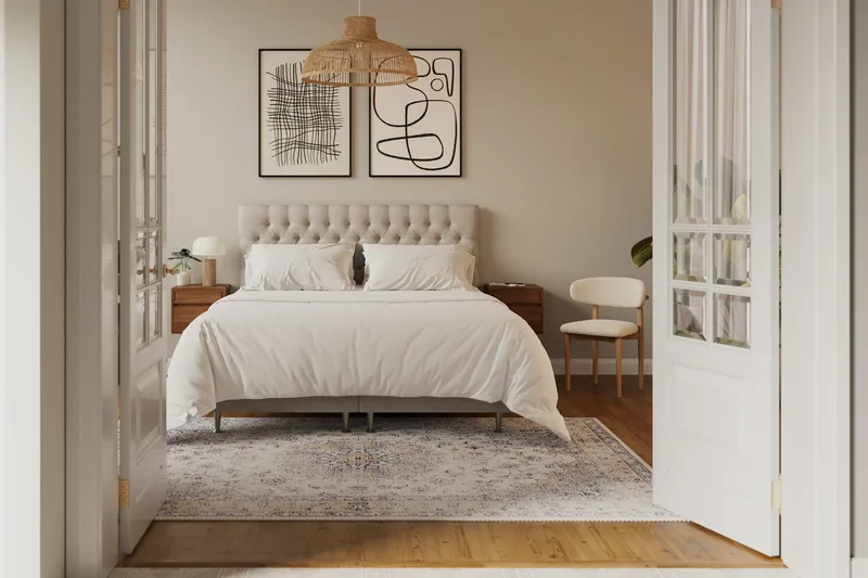 HVILA Lyx Komplett Sängpaket 180x200 cm Kontinentalsäng med knappad sänggavel - Beige - Möbler - Säng - Kontinentalsäng