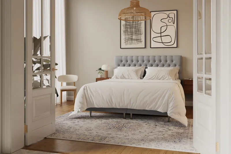 HVILA Lyx Komplett Sängpaket 180x200 cm Kontinentalsäng med knappad sänggavel - Grå - Möbler - Säng - Kontinentalsäng