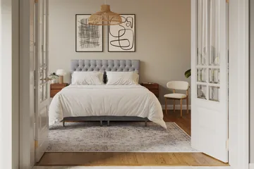 HVILA Lyx Komplett Sängpaket 180x200 cm Kontinentalsäng med knappad sänggavel - Grå - Möbler - Säng - Kontinentalsäng