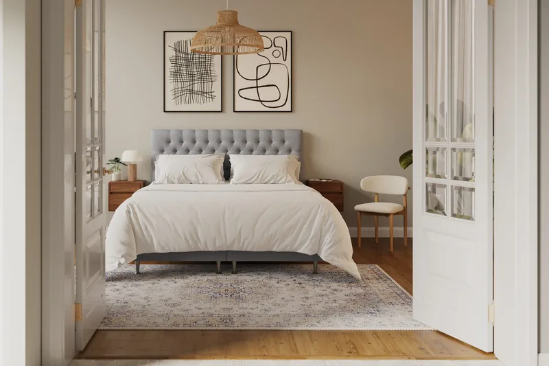 HVILA Lyx Komplett Sängpaket 180x200 cm Kontinentalsäng med knappad sänggavel - Grå - Möbler - Säng - Kontinentalsäng
